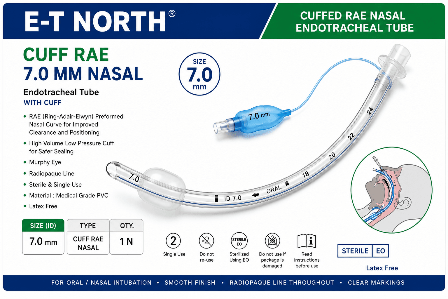 E T North Cuff RAE 7.0 MM Nasal